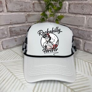 Rockabilly Forever White Checkered Trucker Hat
